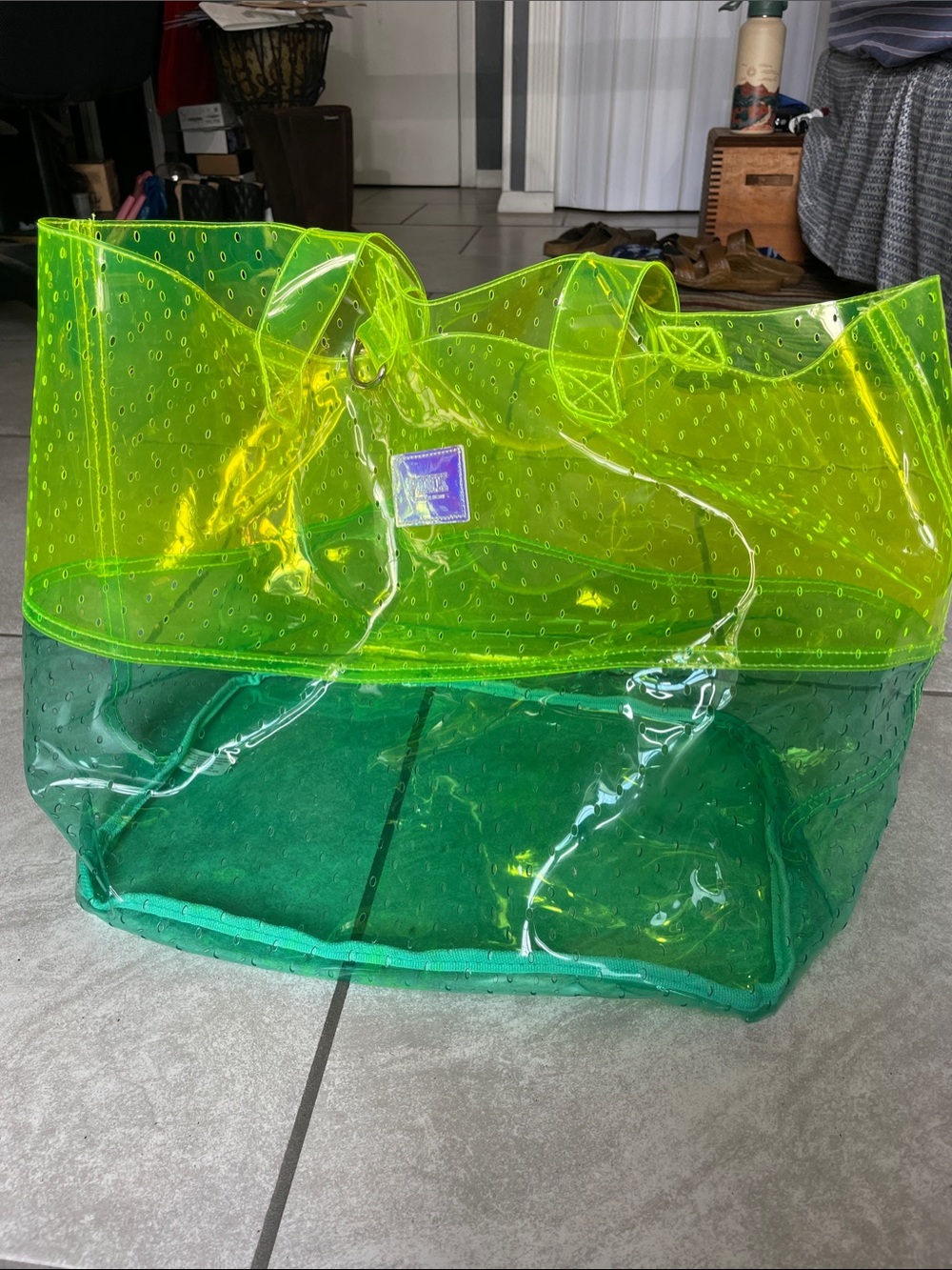 Victoria Secret Beach Bag | Clear Neon Yellow-Green PVC Tote bag